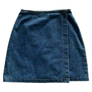 VINTAGE 90s BASS Womens' Button Wrap Denim A-Line Mini Skirt Size 12